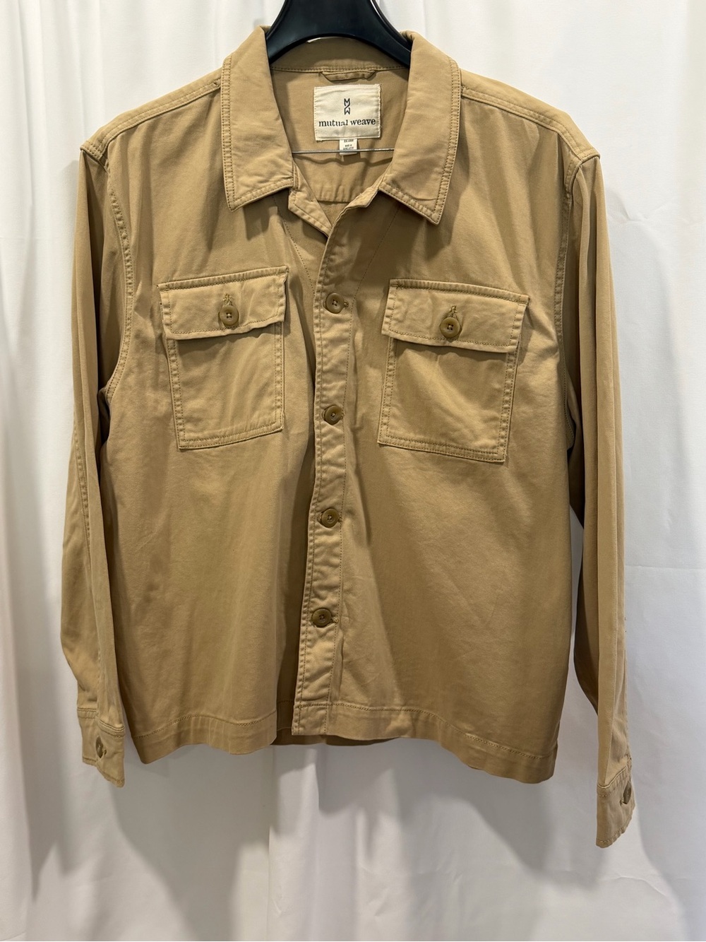 New with tags Mutual Weave utility overshirt in classic tan.